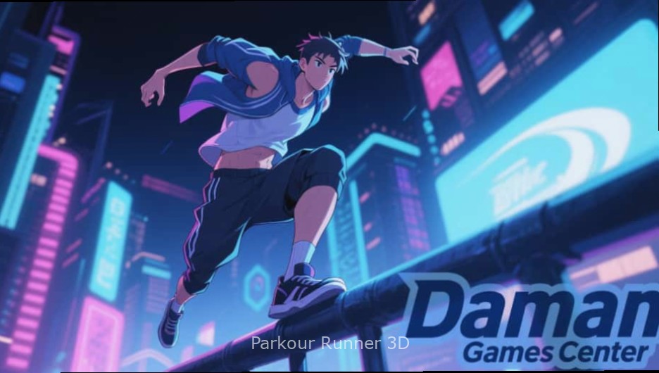 Parkour Runner 3D Gameplay Parkour Runner 3D gameplay screenshot showing a character jumping over obstacles in a street setting